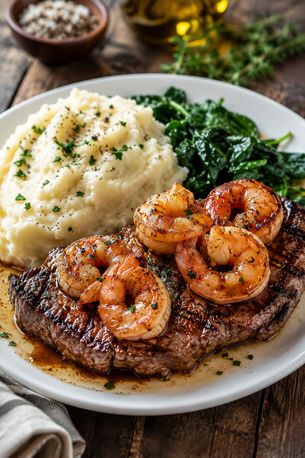 Garlic Butter Steak and Shrimp with Creamy Mashed Potatoes Garlic Butter Steak and Shrimp with Creamy Mashed Potatoes