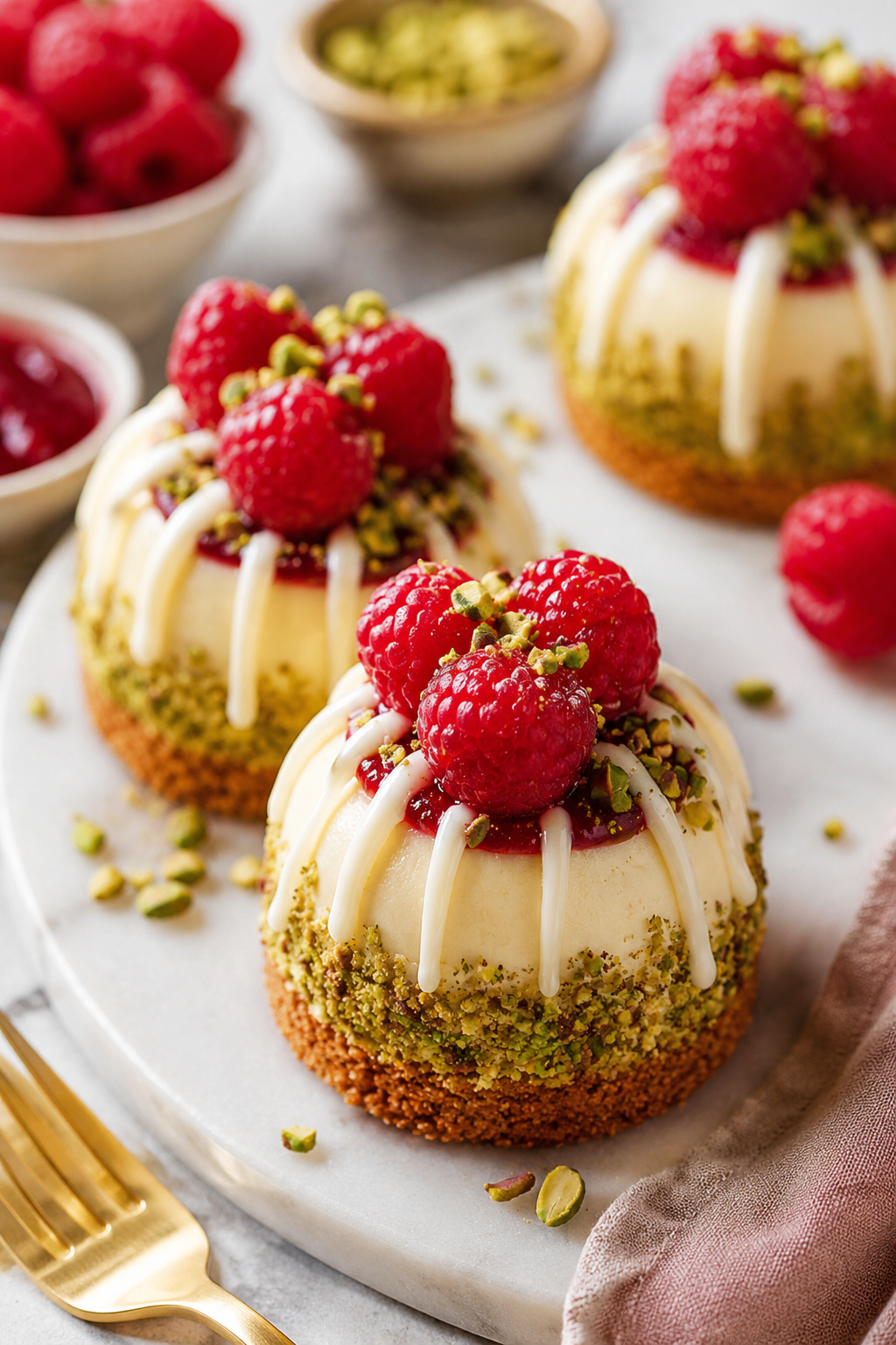 Mini Raspberry Pistachio Cheesecakes Mini Raspberry Pistachio Cheesecakes