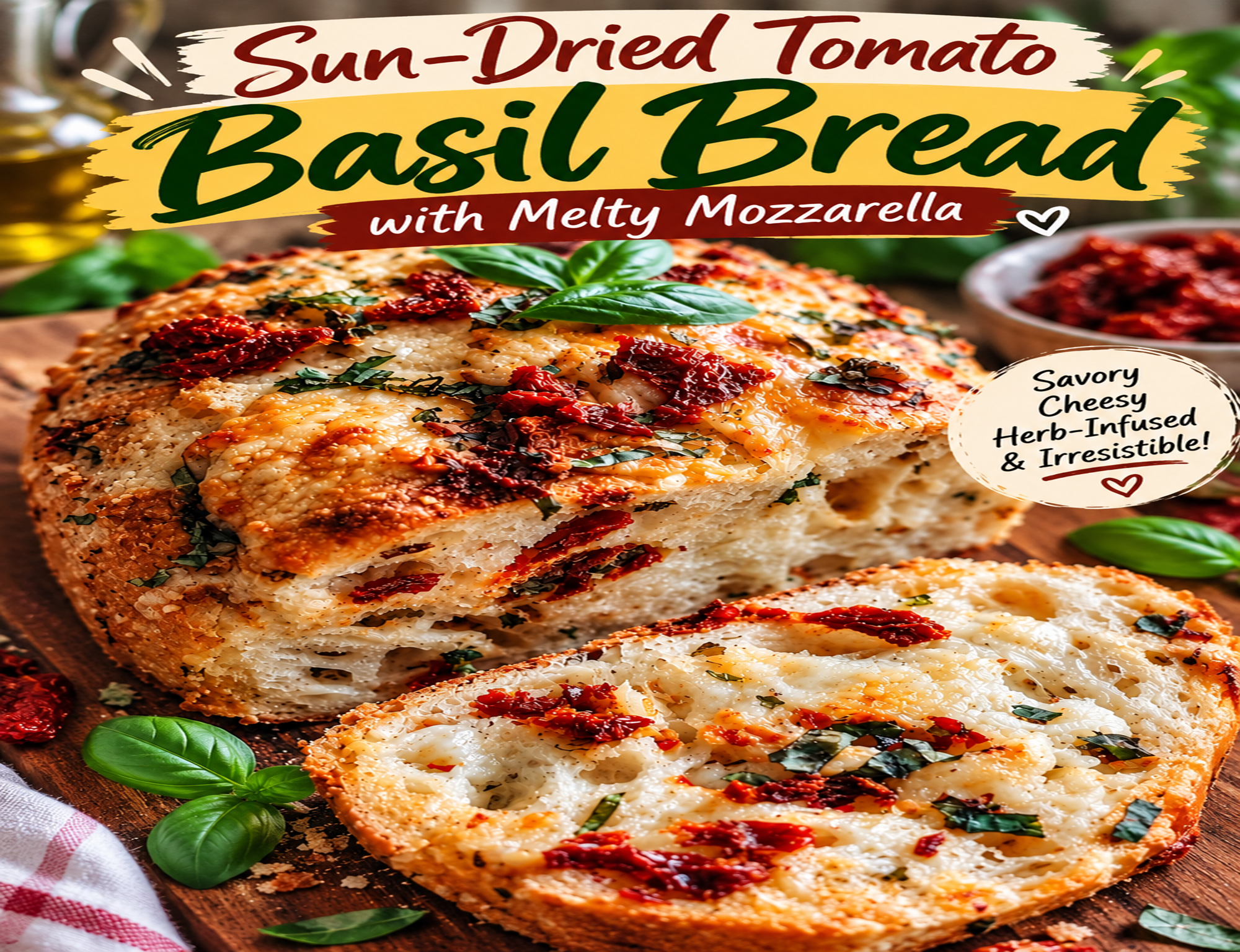 Easy Sun-Dried Tomato Basil Bread with Mozzarella Easy Sun-Dried Tomato Basil Bread with Mozzarella